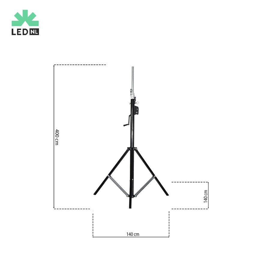 Statief voor industriële LED bouwlamp – In hoogte verstelbaar tot 400 cm – Robuuste aluminium constructie Statieven LED.nl