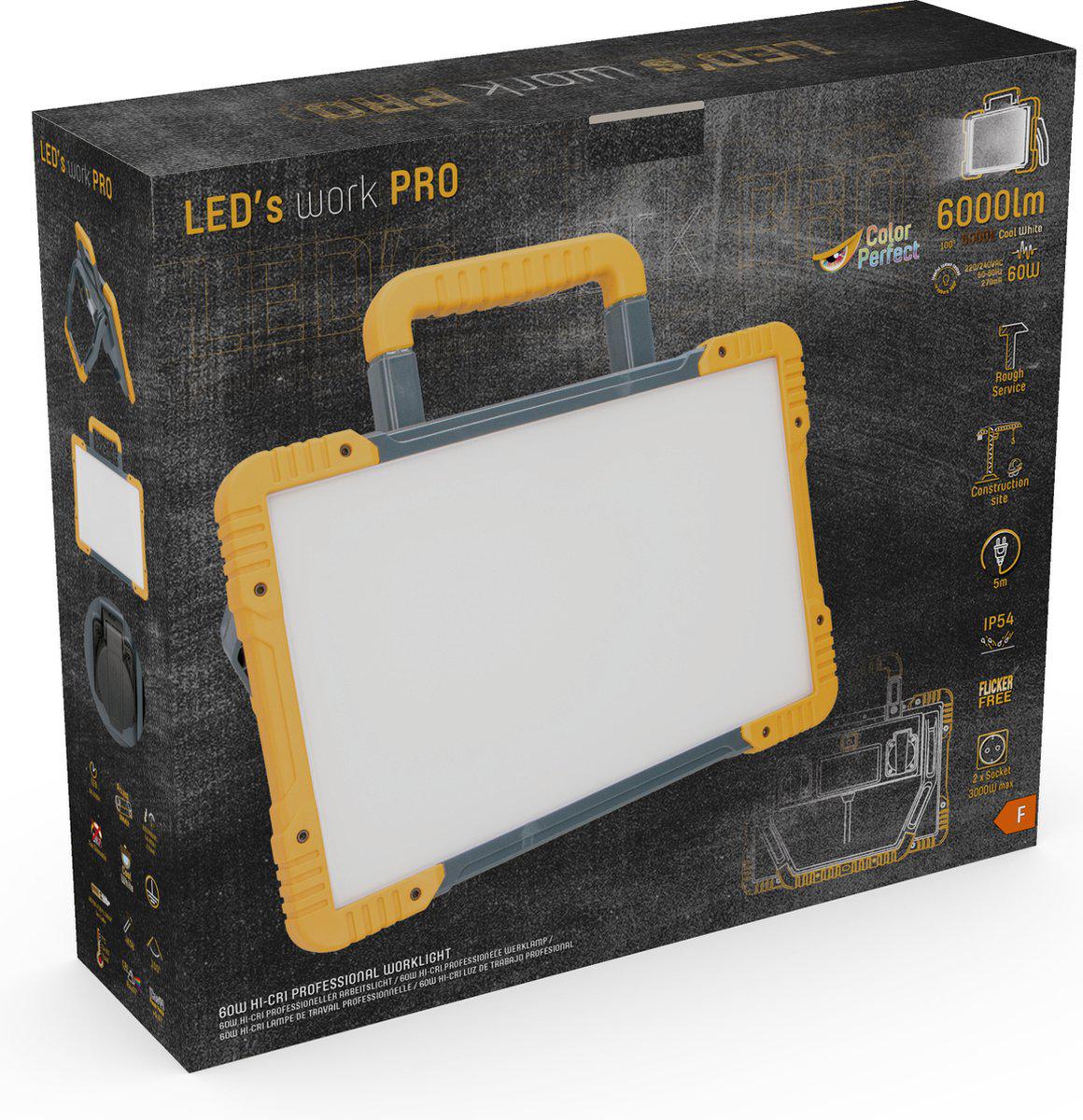 LED's Work ColorPro Bouwlamp 6000 - Realistische kleurweergave CRI97 - 5 meter snoer - IP54 - 60W Werklampen LED.nl