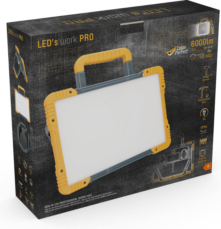 LED's Work ColorPro Bouwlamp 6000 - Realistische kleurweergave CRI97 - 5 meter snoer - IP54 - 60W Werklampen LED.nl