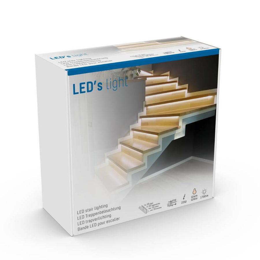 LED's Light Complete LED Trapverlichting Set - 15 treden x 80 cm - Lengte aanpasbaar - Warm wit licht (2700K) Trapverlichting LED.nl