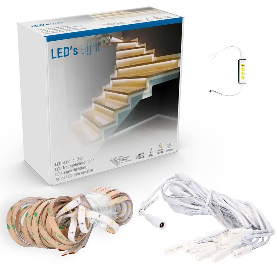 LED's Light Complete LED Trapverlichting Set - 15 treden x 80 cm - Lengte aanpasbaar - Warm wit licht (2700K) Trapverlichting LED.nl