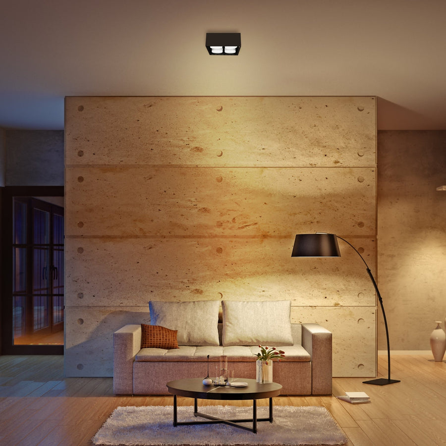 LED's Light Cube LED Plafondlamp - 4 lichtpunten - Draaibaar licht - Staal - 20 x 20 cm - Zwart Plafondlampen LED.nl