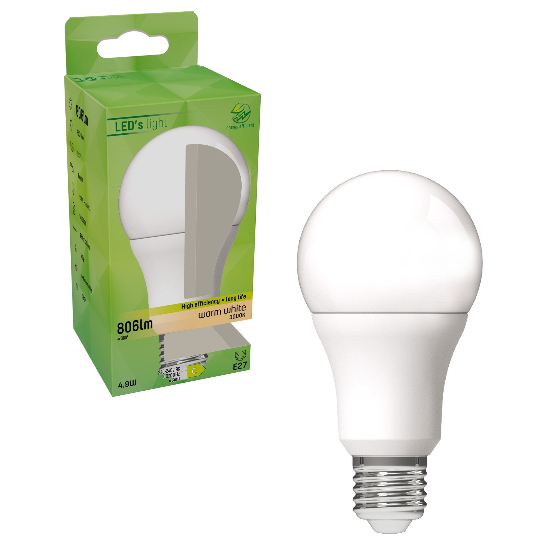 E27 LED Lamp - 4W vervangt 60W - 3000K warm wit - 1 lamp Lichtbronnen LED.nl