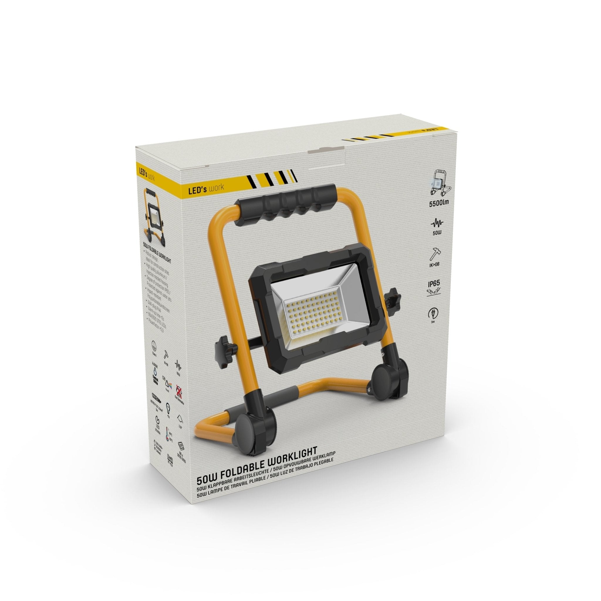 LED's Work Bouwlamp 5500 - Inklapbaar & Kantelbaar - 3 meter snoer - IP65 - 30W Bouwlampen LED.nl