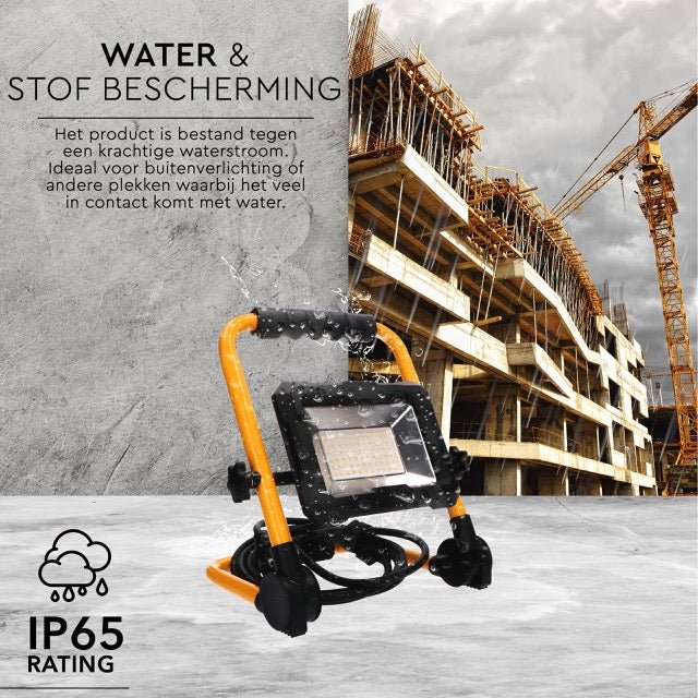 LED's Work Bouwlamp 5500 - Inklapbaar & Kantelbaar - 3 meter snoer - IP65 - 30W Bouwlampen LED.nl