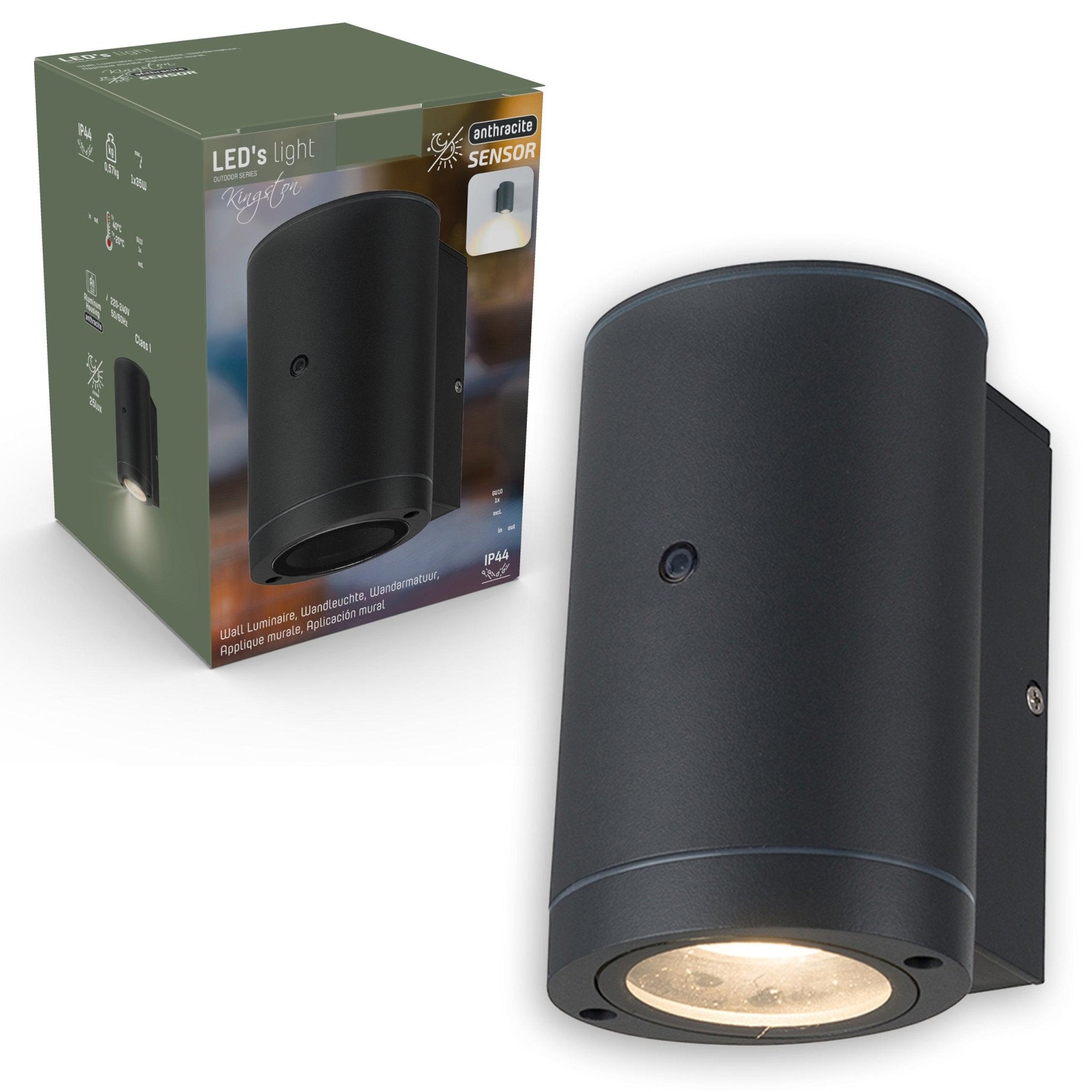 LED's Light LED Buitenlamp met sensor - IP44 waterdicht - GU10 fitting - Model Bari - Antraciet Buitenlampen LED.nl