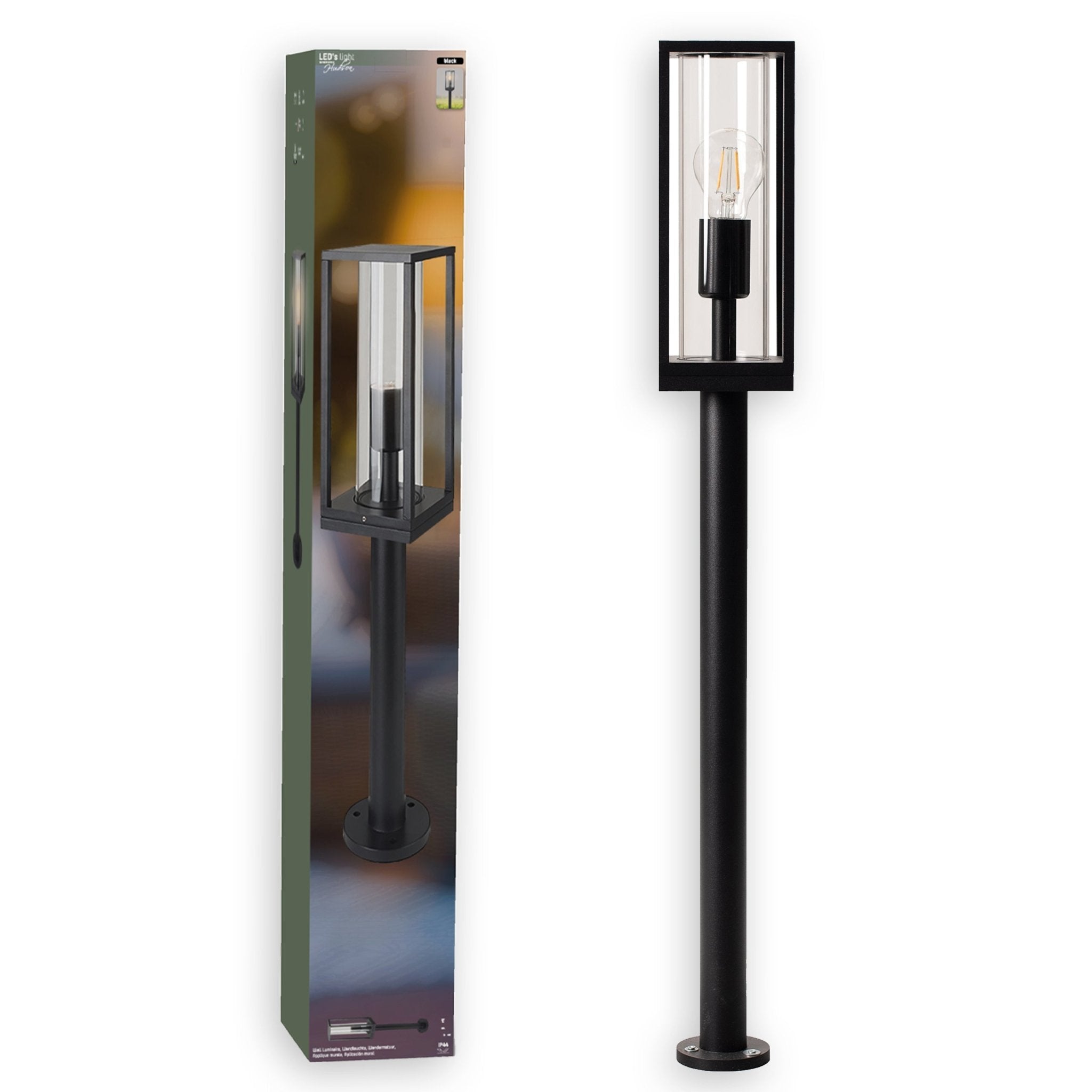 LED's Light LED Lantaarnpaal Tuinlamp met glazen ruiten - E27 fitting - IP44 - 80 cm - Zwart Lantaarns LED.nl