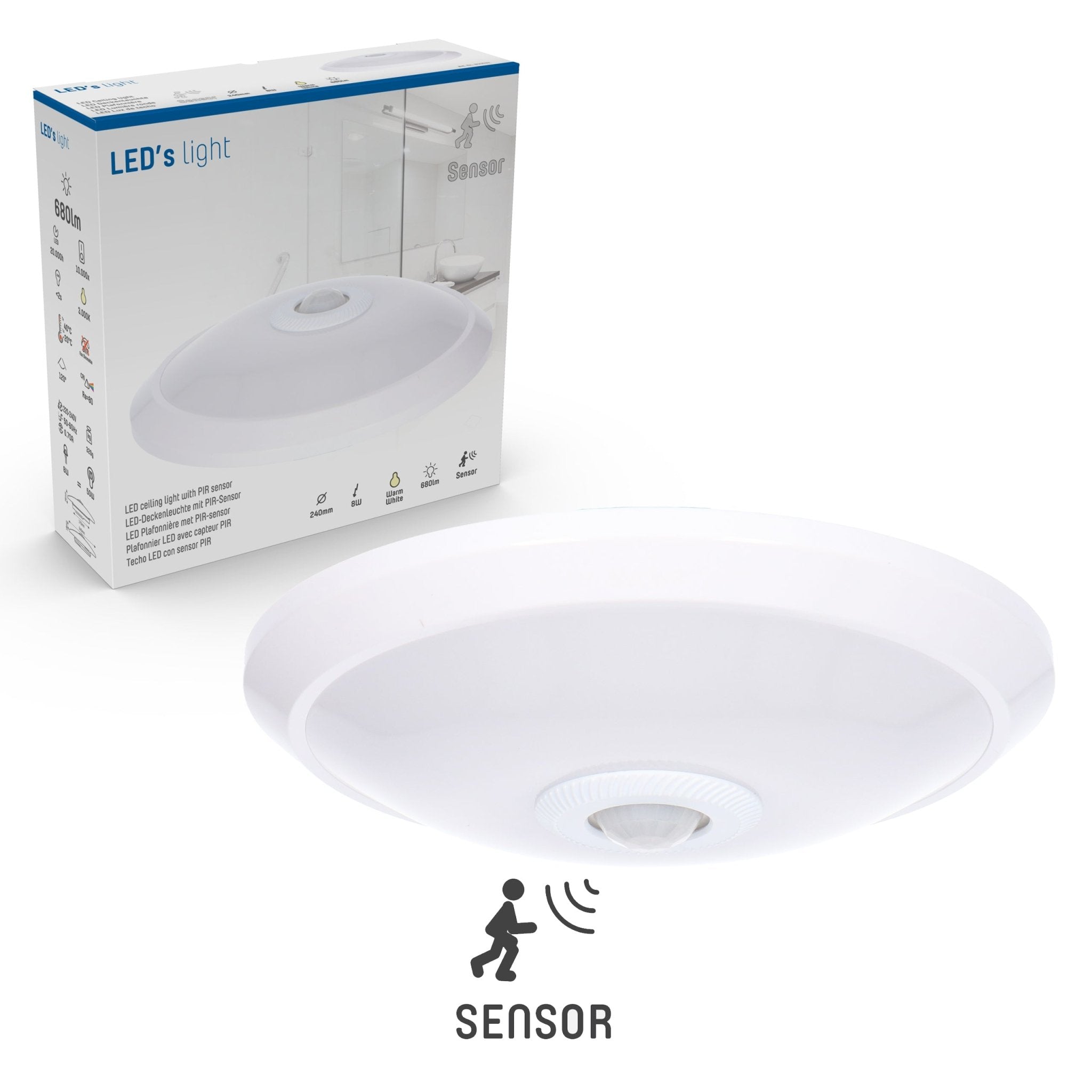 LED Plafondlamp 24 cm met bewegingssensor - Spatwaterdicht - Warm wit Plafondlampen LED.nl