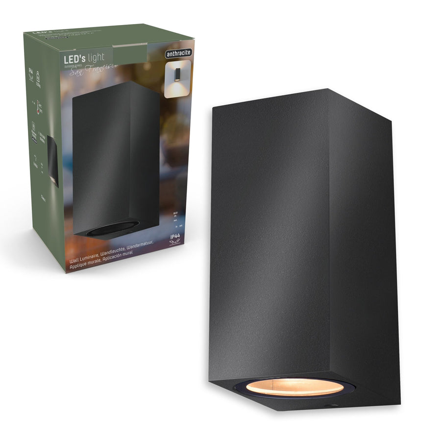 4 pack - LED's Light LED Buitenlamp met GU10 fitting - Rechthoek - IP44 - Antraciet - Model Milaan Wandlampen LED.nl