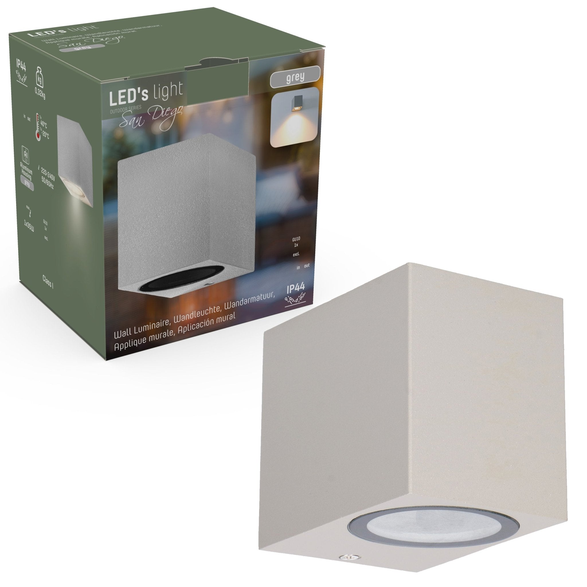 NØRD Down - LED Wandlamp buiten met GU10 fitting - Rome - Vierkant - IP44 - Grijs Wandlampen LED.nl
