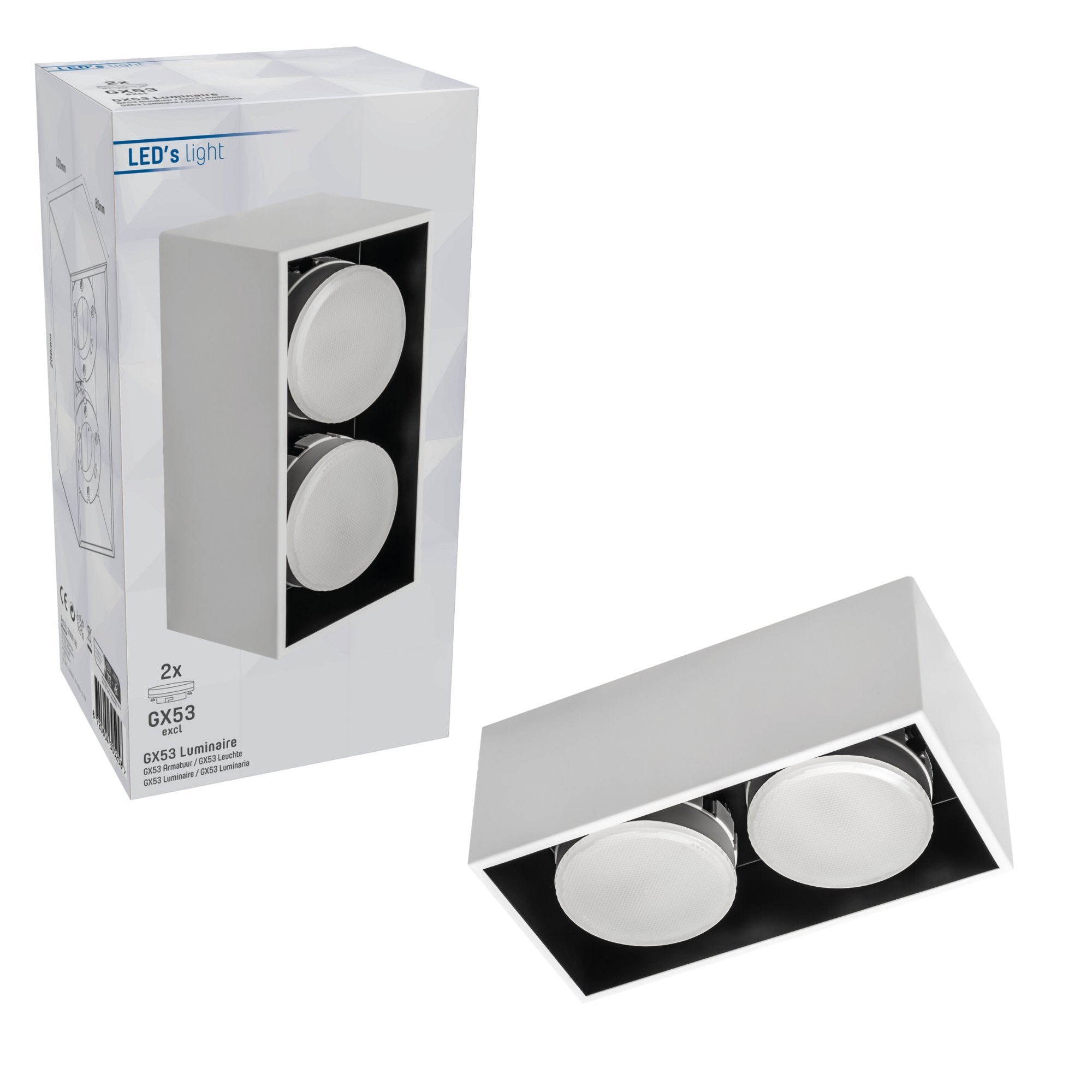 LED's Light Cube LED Plafondlamp - 2 lichtpunten - Draaibaar licht - Staal - 20 x 8 cm - Wit Plafondlampen LED.nl