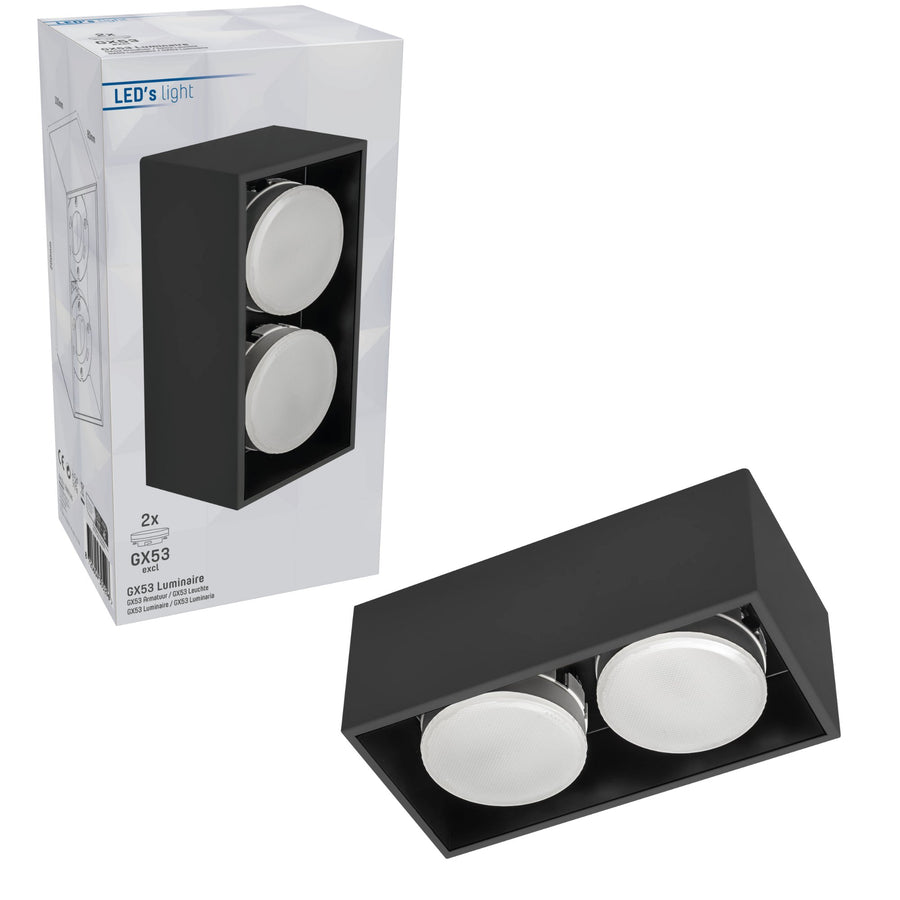 LED's Light Cube LED Plafondlamp - 2 lichtpunten - Draaibaar licht - Staal - 20 x 8 cm - Zwart Plafondlampen LED.nl