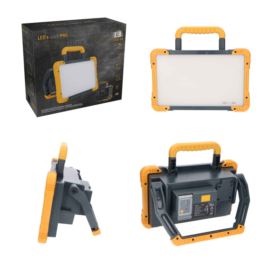 LED's Work Oplaadbare LED Bouwlamp 1500 - Draadloze werking op accu – IP54 – Rough Service Tested Bouwlampen LED.nl