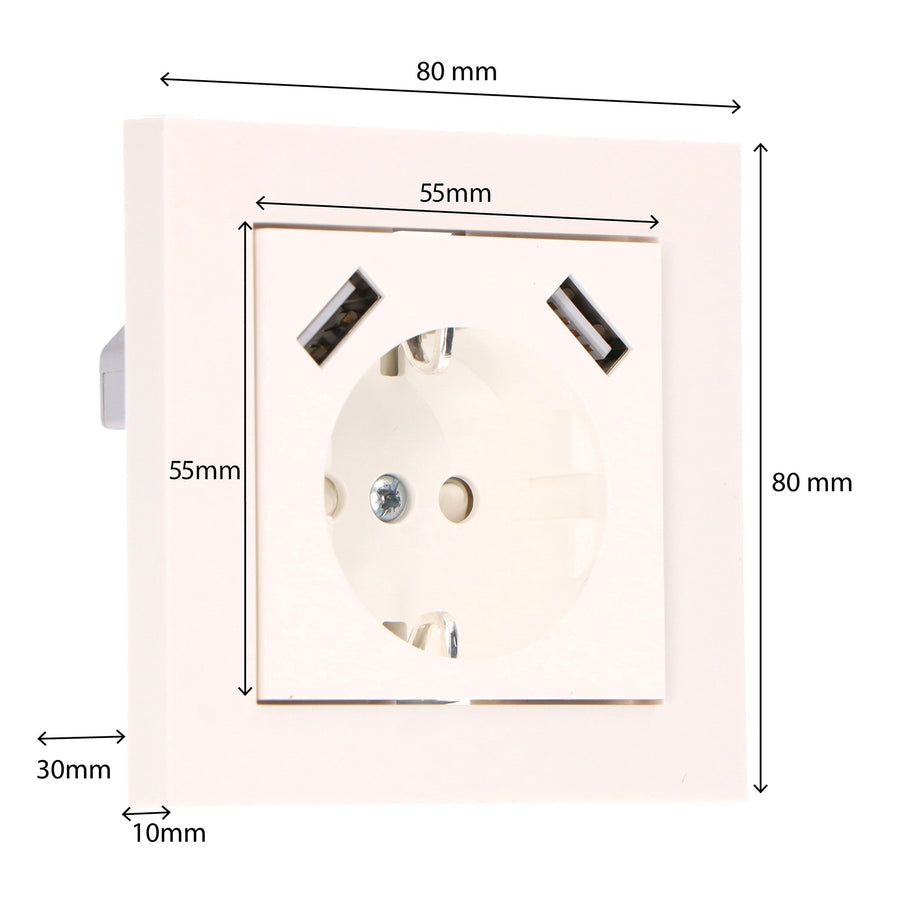 ProCharge Wandcontactdoos met 2 USB snelladers - Universeel - Wit - RAL9010 Stekkers LED.nl