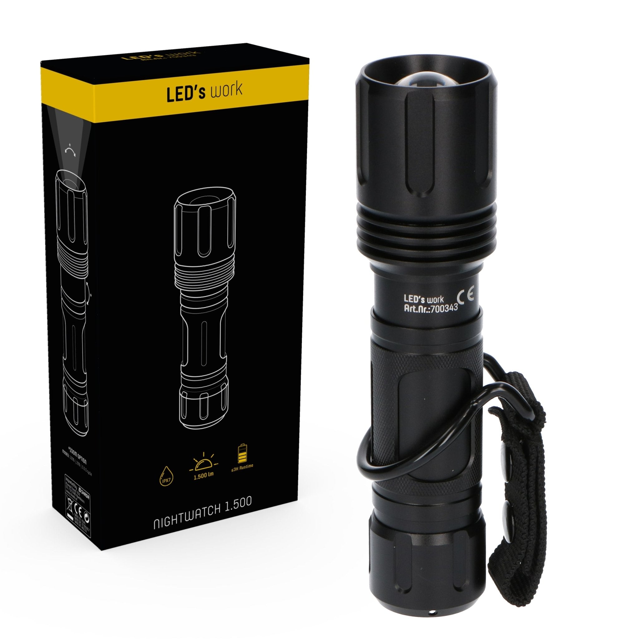 LED's Work Professional LED Zaklamp met Zoomfunctie 1500 - Waterdicht - Dimbaar Zaklampen LED.nl