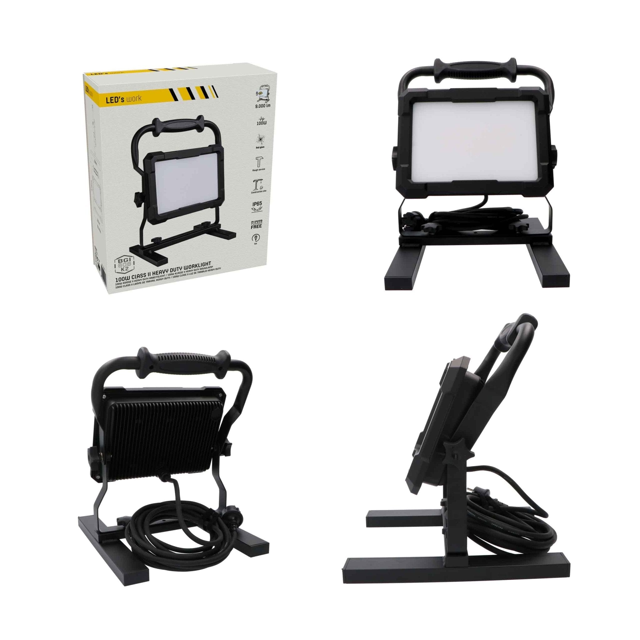Professionele LED bouwlamp 100W – Rough Service Tested – 5 meter snoer – 9000 lumen – IP65 Bouwlampen LED.nl
