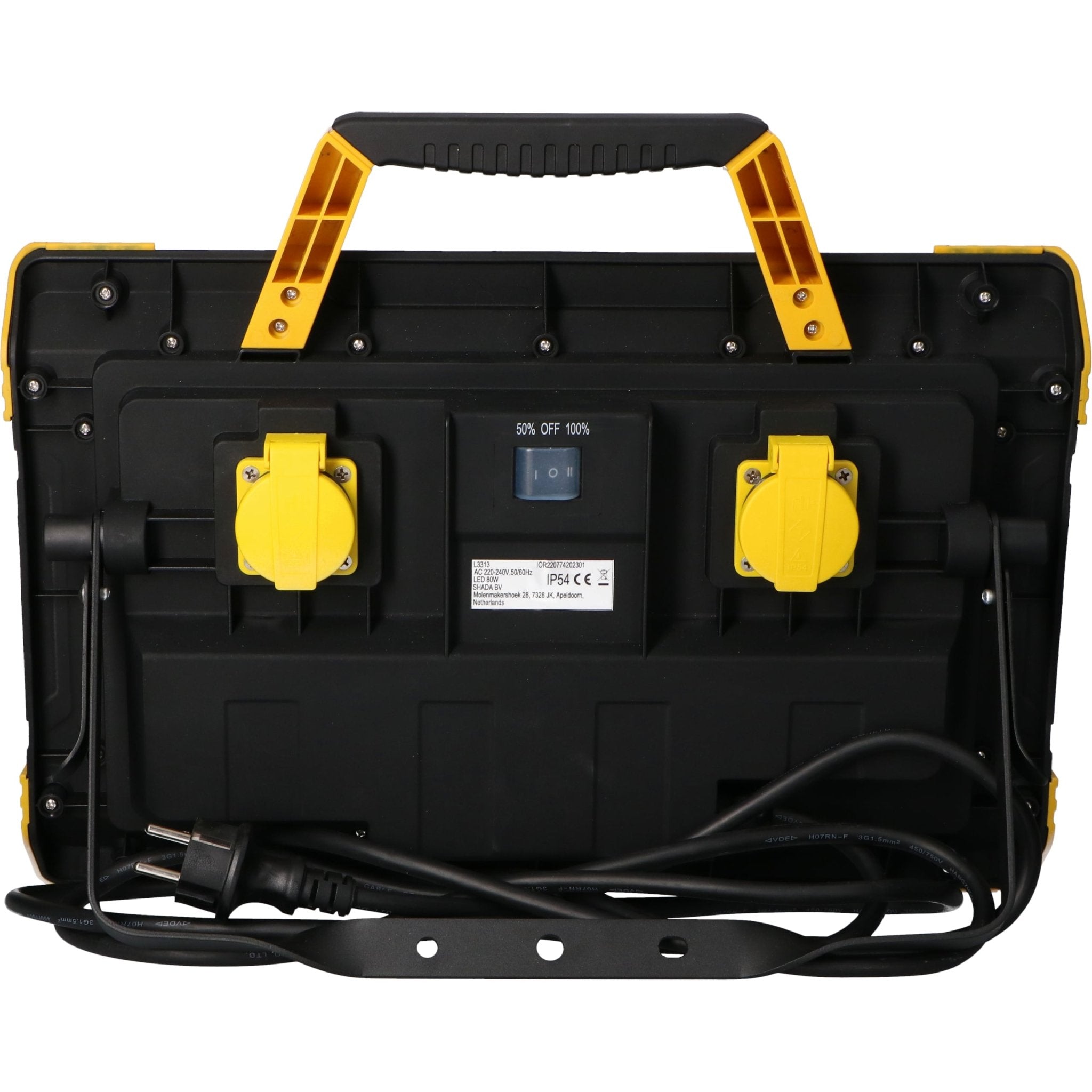 LED's Work Bouwlamp 9200 - 2 extra stopcontacten - 5 meter snoer - IP54 water- en stofbestendig Bouwlampen Led.nl