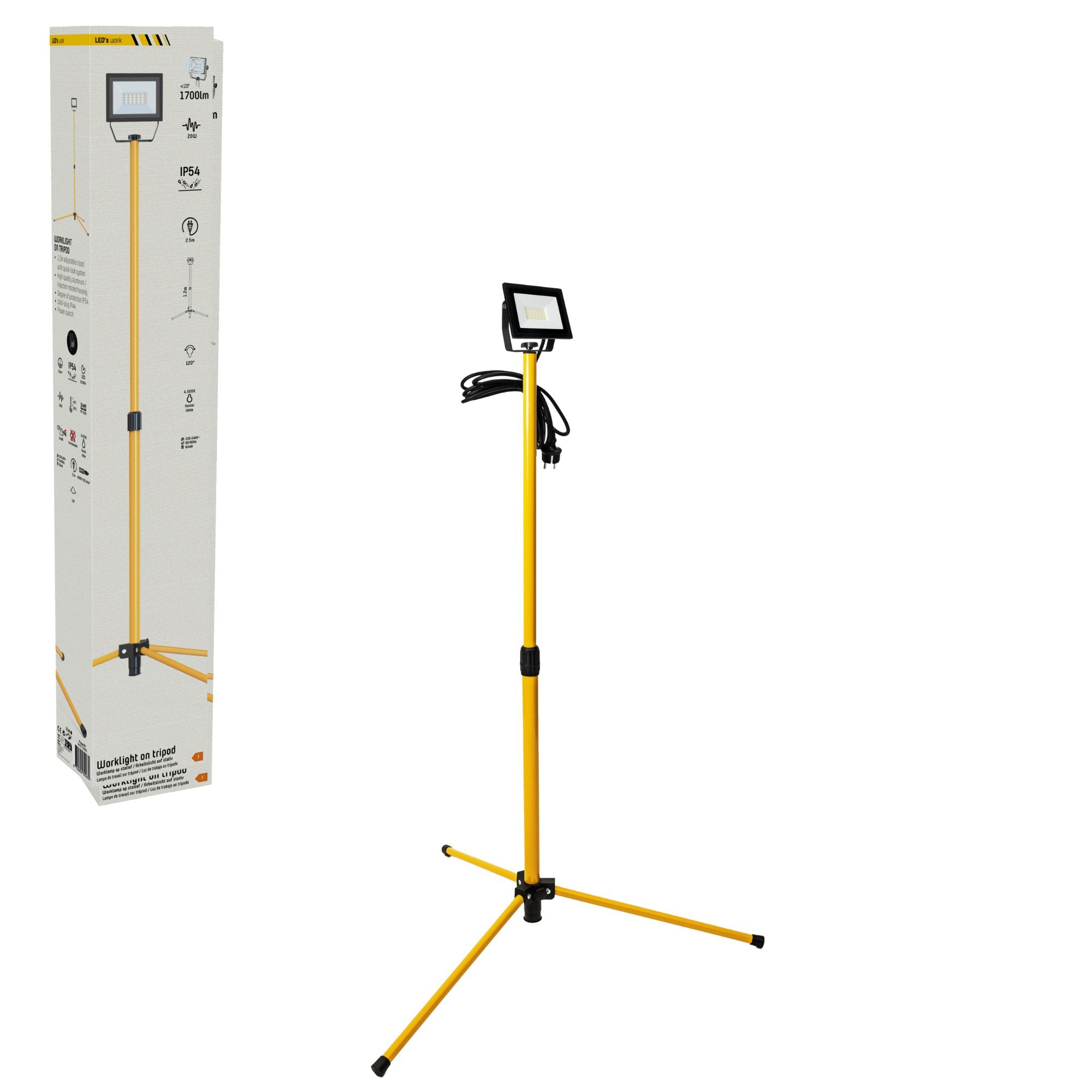 LED's Work 1 x 20W ProWork Tripod LED Bouwlamp op statief - In hoogte verstelbaar - 2125 lm Bouwlampen Led.nl