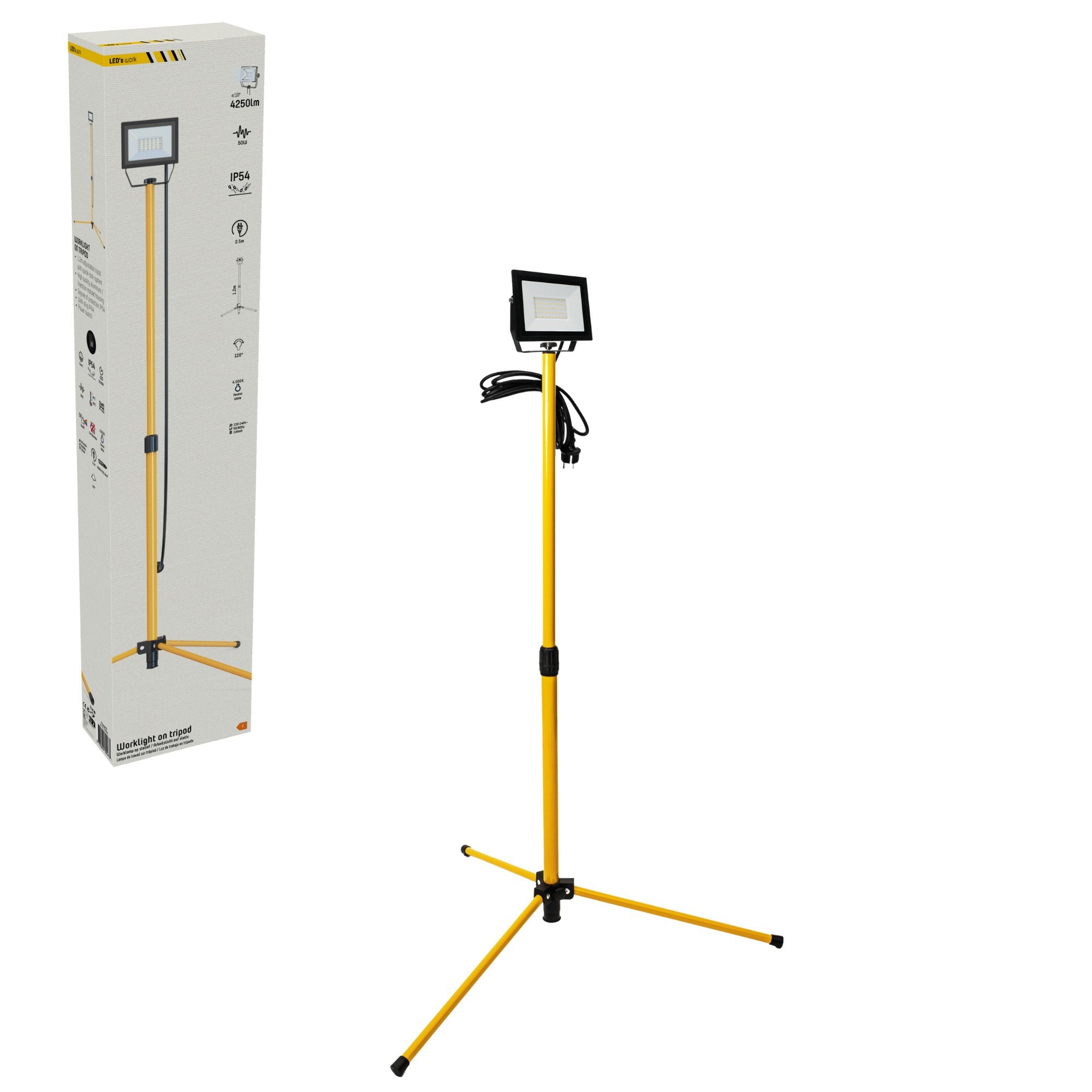LED's Work 1 x 50W Tripod LED Bouwlamp op statief - In hoogte verstelbaar - 4250 lm Bouwlampen Led.nl