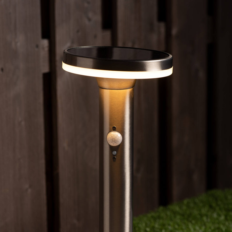 LED's Light RVS Solar LED Tuin Lantaarnpaal met Bewegingssensor - Draadloos - 3 standen - Zilver Lantaarns LED.nl