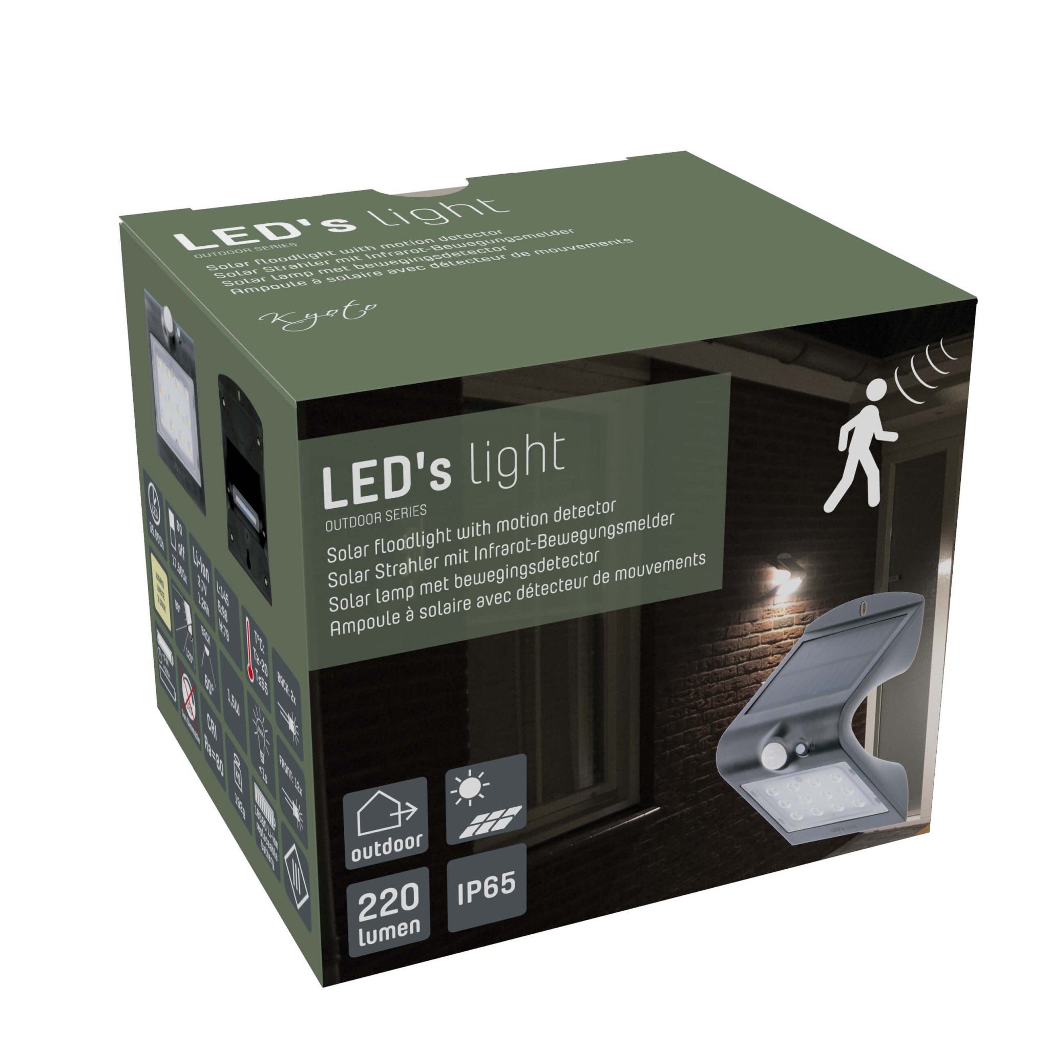 LED's Light Solar LED Buitenlamp met Bewegingssensor 220 - 3 lichtstanden - Automatisch aan/uit - Zwart Buitenlampen LED.nl