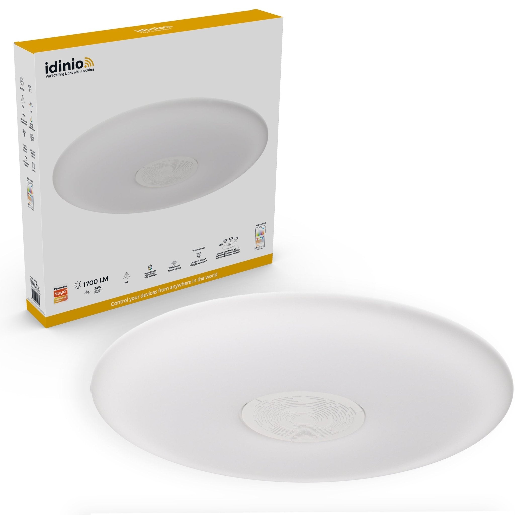 VoiceControl LED Plafondlamp 50 cm met Google Nest & Amazon Echo Dot houder - Bedienbaar met App Slimme lampen LED.nl